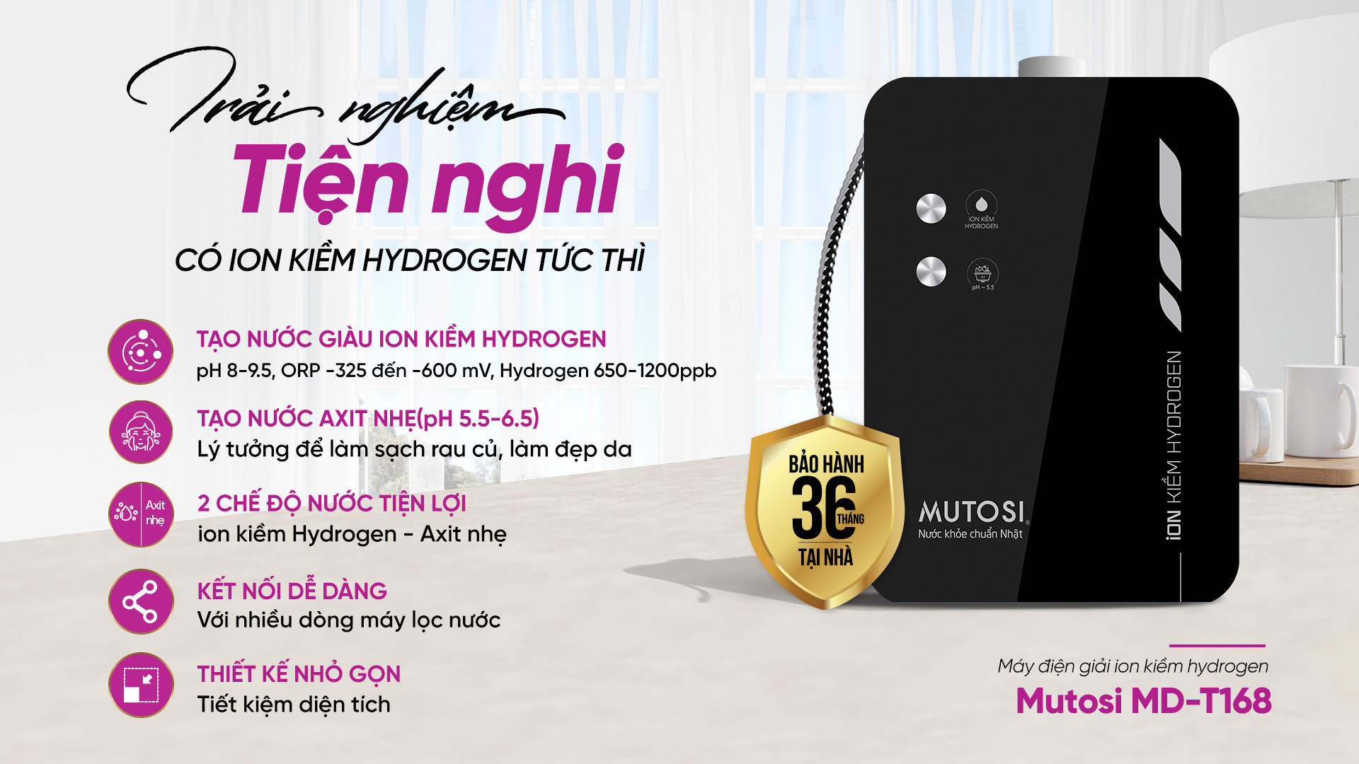 Máy điện giải ion kiềm hydrogen Mutosi MD-T1680